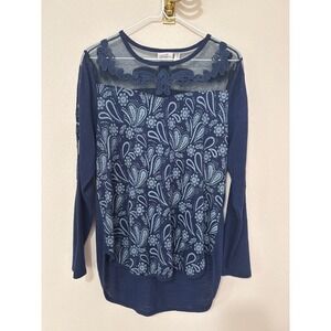 Disney Boutique Top Womens Large Blue Paisley Mesh Lace Long Sleeve High Low
